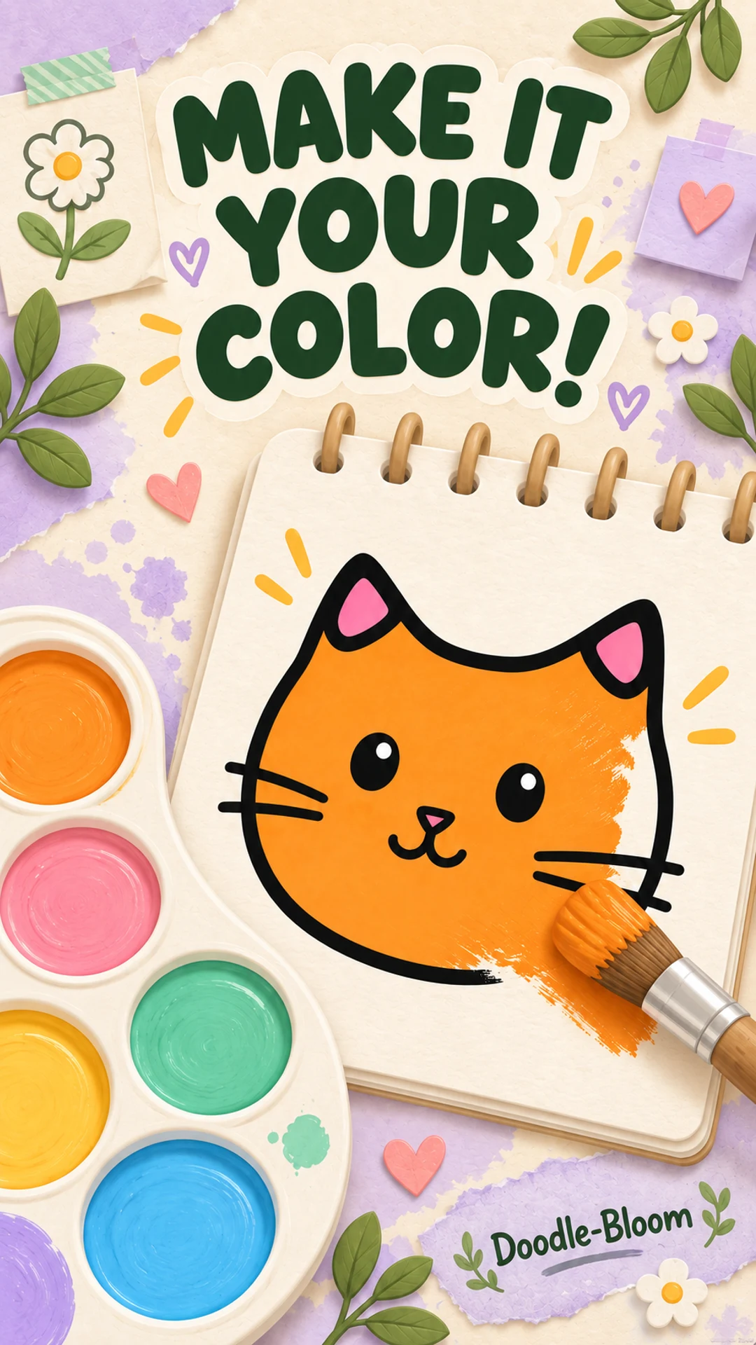 Make it your color: a finished cat drawing in a colorful sketchbook